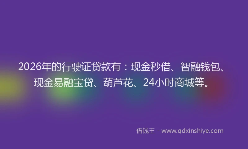 2026年的行驶证贷款有：现金秒借、智融钱包、现金易融宝贷、葫芦花、24小时商城等。