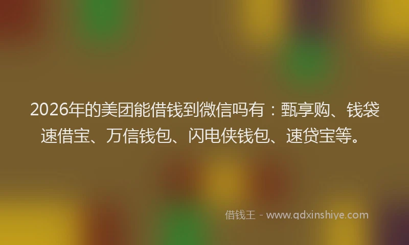 2026年的美团能借钱到微信吗有：甄享购、钱袋速借宝、万信钱包、闪电侠钱包、速贷宝等。