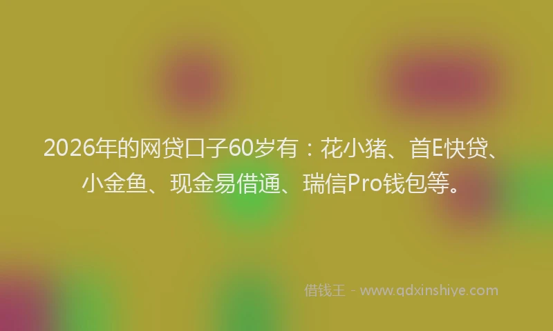 2026年的网贷口子60岁有：花小猪、首E快贷、小金鱼、现金易借通、瑞信Pro钱包等。