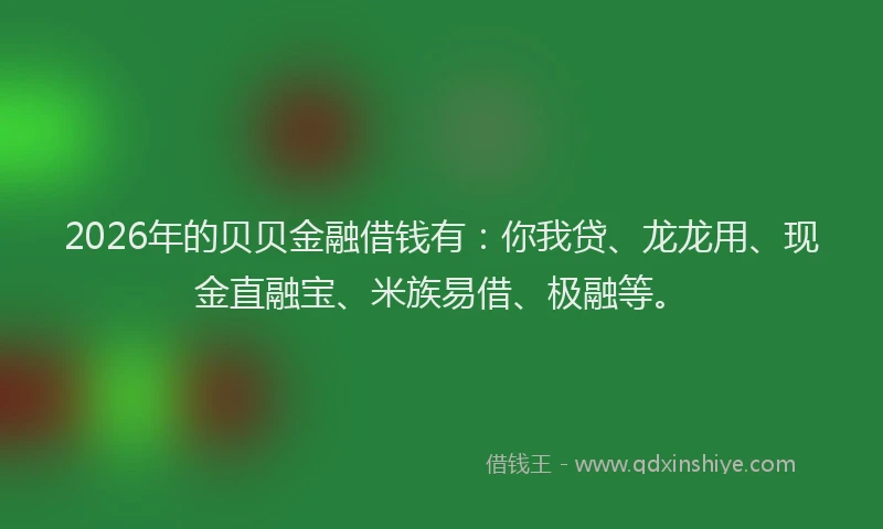 2026年的贝贝金融借钱有：你我贷、龙龙用、现金直融宝、米族易借、极融等。