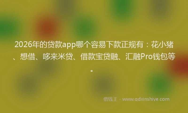 2026年的贷款app哪个容易下款正规有：花小猪、想借、哆来米贷、借款宝贷融、汇融Pro钱包等。