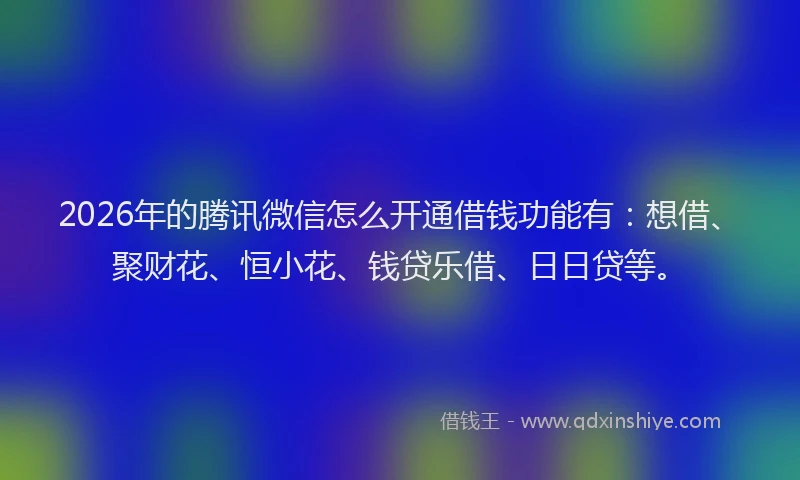 2026年的腾讯微信怎么开通借钱功能有：想借、聚财花、恒小花、钱贷乐借、日日贷等。
