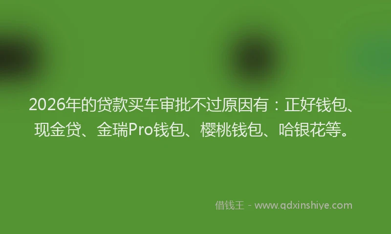 2026年的贷款买车审批不过原因有：正好钱包、现金贷、金瑞Pro钱包、樱桃钱包、哈银花等。