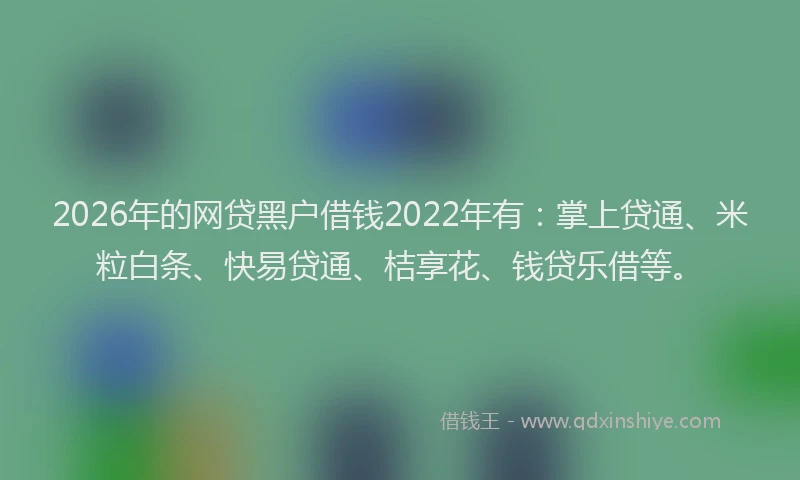 2026年的网贷黑户借钱2022年有：掌上贷通、米粒白条、快易贷通、桔享花、钱贷乐借等。