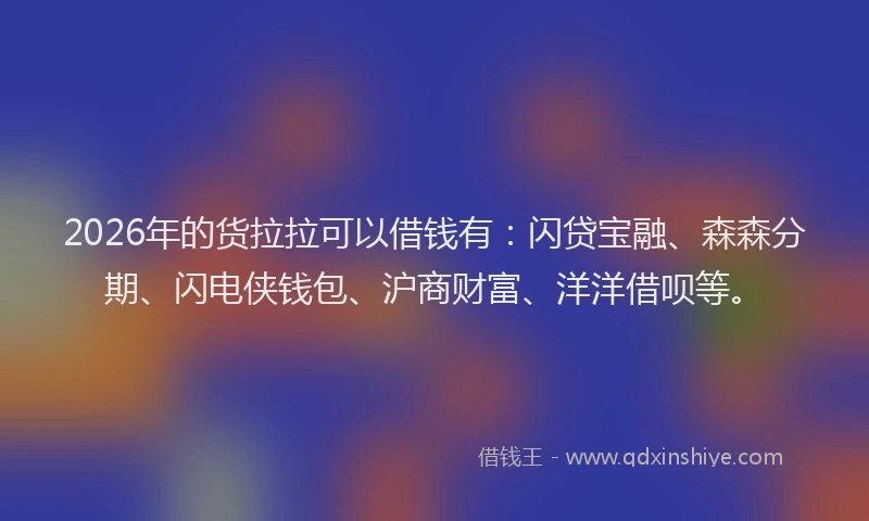 2026年的货拉拉可以借钱有：闪贷宝融、森森分期、闪电侠钱包、沪商财富、洋洋借呗等。