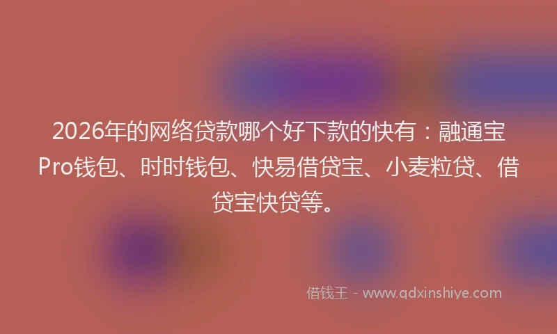 2026年的网络贷款哪个好下款的快有：融通宝Pro钱包、时时钱包、快易借贷宝、小麦粒贷、借贷宝快贷等。