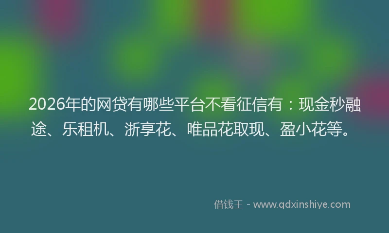 2026年的网贷有哪些平台不看征信有：现金秒融途、乐租机、浙享花、唯品花取现、盈小花等。