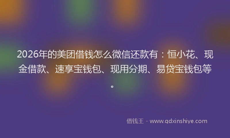 2026年的美团借钱怎么微信还款有：恒小花、现金借款、速享宝钱包、现用分期、易贷宝钱包等。