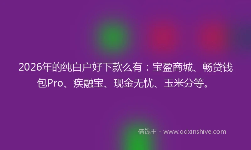 2026年的纯白户好下款么有：宝盈商城、畅贷钱包Pro、疾融宝、现金无忧、玉米分等。