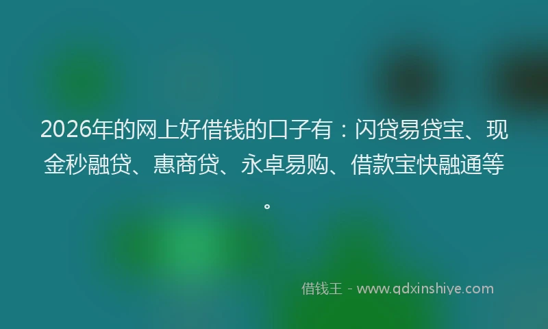 2026年的网上好借钱的口子有：闪贷易贷宝、现金秒融贷、惠商贷、永卓易购、借款宝快融通等。