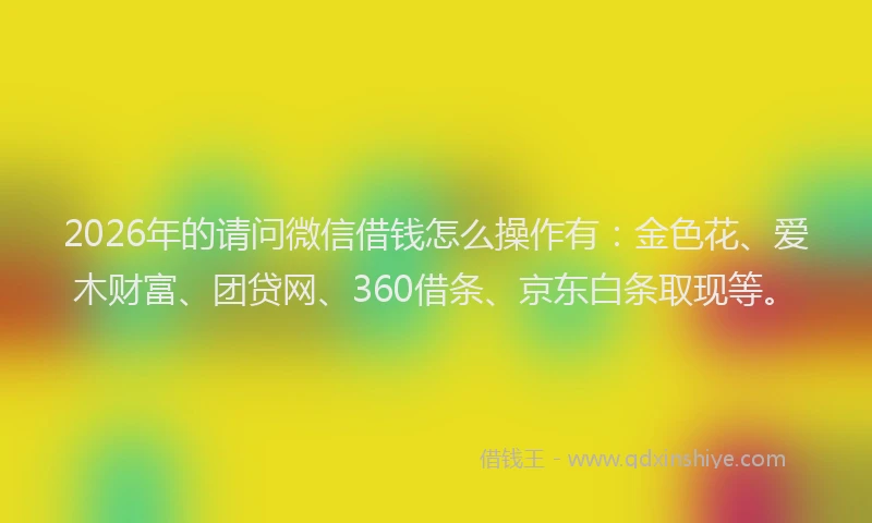 2026年的请问微信借钱怎么操作有:金色花、爱木财富、团贷网、360借条、京东白条取现等。
