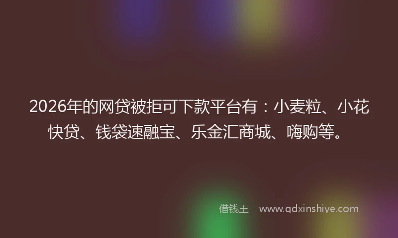 2026年的网贷被拒可下款平台有：小麦粒、小花快贷、钱袋速融宝、乐金汇商城、嗨购等。