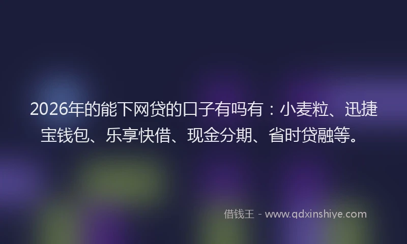 2026年的能下网贷的口子有吗有：小麦粒、迅捷宝钱包、乐享快借、现金分期、省时贷融等。