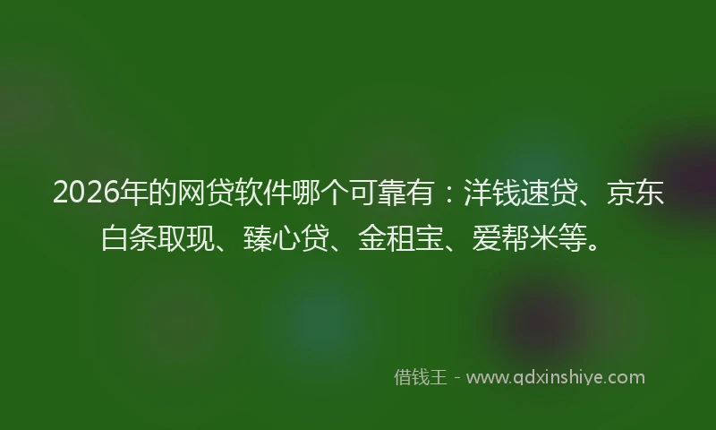 2026年的网贷软件哪个可靠有：洋钱速贷、京东白条取现、臻心贷、金租宝、爱帮米等。