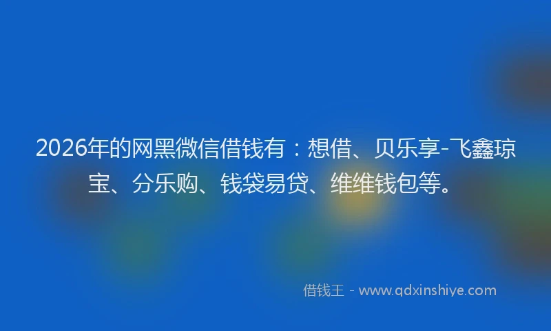 2026年的网黑微信借钱有：想借、贝乐享-飞鑫琼宝、分乐购、钱袋易贷、维维钱包等。
