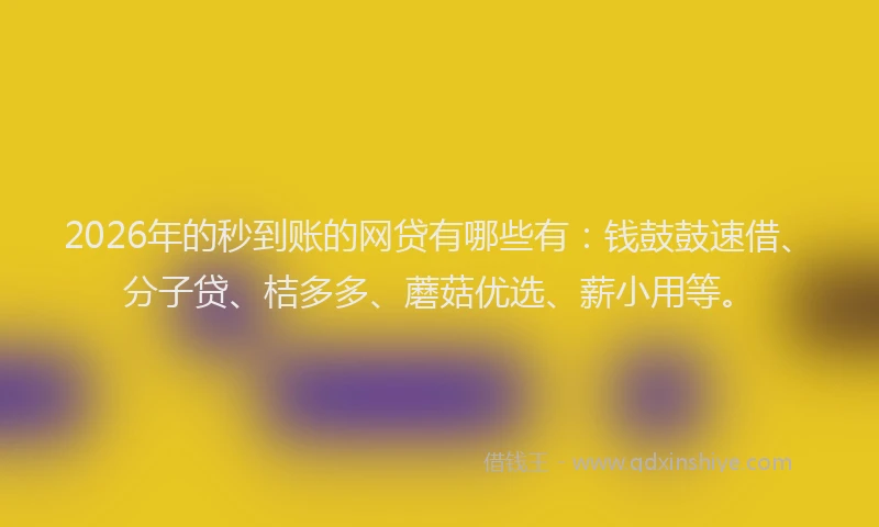 2026年的秒到账的网贷有哪些有：钱鼓鼓速借、分子贷、桔多多、蘑菇优选、薪小用等。