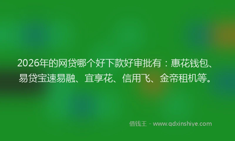 2026年的网贷哪个好下款好审批有：惠花钱包、易贷宝速易融、宜享花、信用飞、金帝租机等。