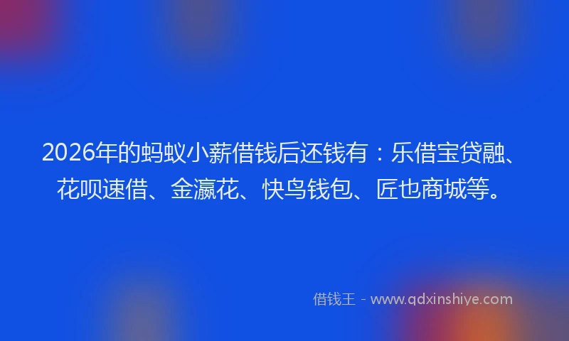 2026年的蚂蚁小薪借钱后还钱有：乐借宝贷融、花呗速借、金瀛花、快鸟钱包、匠也商城等。