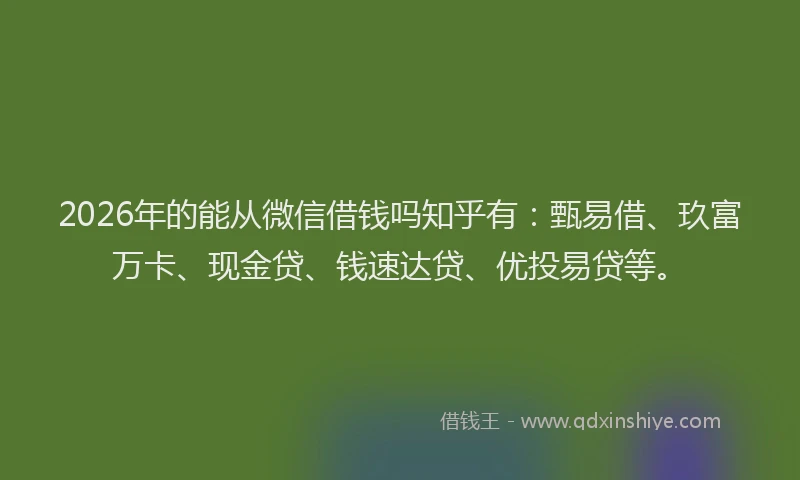 2026年的能从微信借钱吗知乎有：甄易借、玖富万卡、现金贷、钱速达贷、优投易贷等。