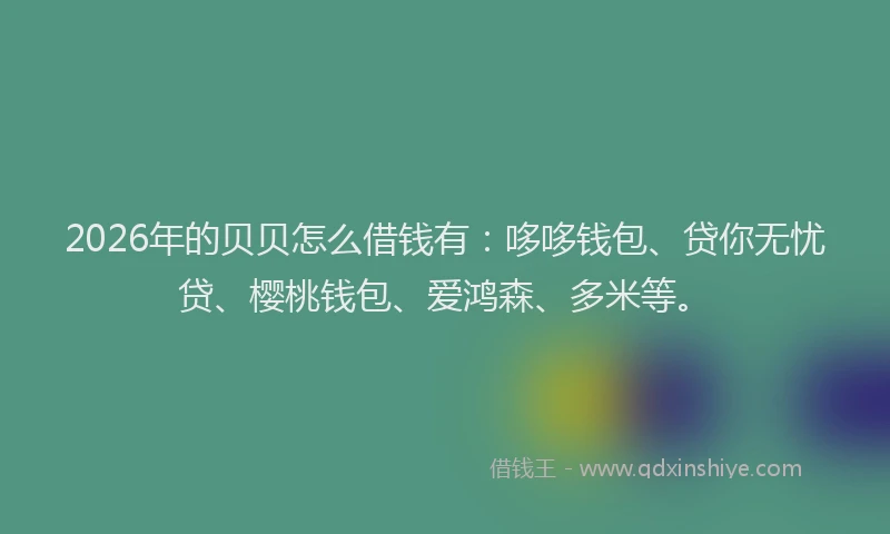 2026年的贝贝怎么借钱有：哆哆钱包、贷你无忧贷、樱桃钱包、爱鸿森、多米等。