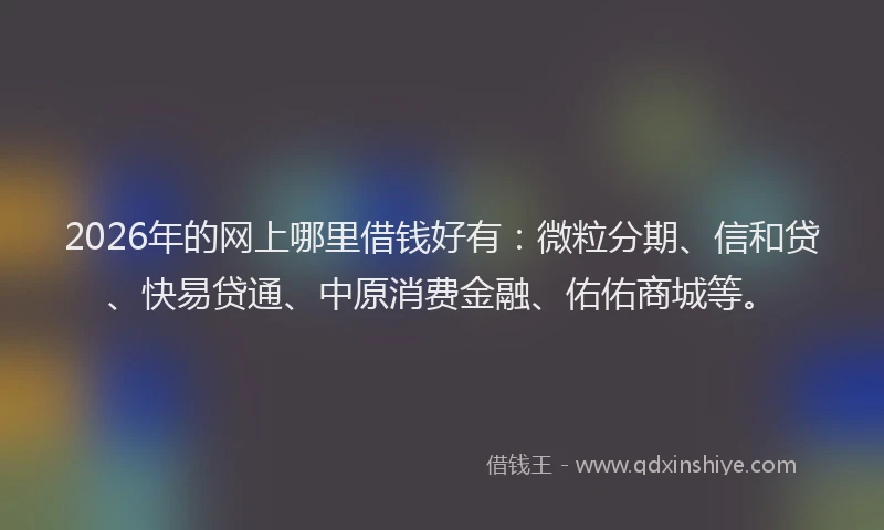 2026年的网上哪里借钱好有：微粒分期、信和贷、快易贷通、中原消费金融、佑佑商城等。