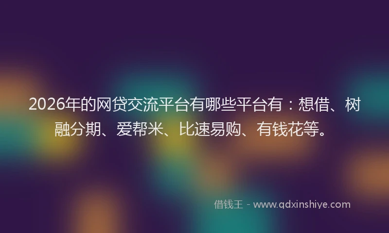 2026年的网贷交流平台有哪些平台有：想借、树融分期、爱帮米、比速易购、有钱花等。