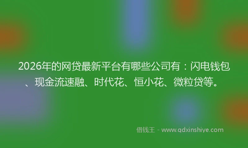 2026年的网贷最新平台有哪些公司有：闪电钱包、现金流速融、时代花、恒小花、微粒贷等。