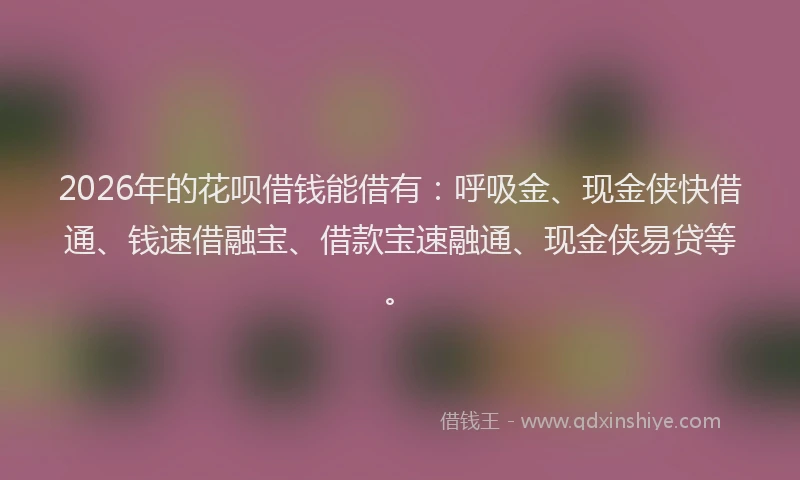 2026年的花呗借钱能借有：呼吸金、现金侠快借通、钱速借融宝、借款宝速融通、现金侠易贷等。