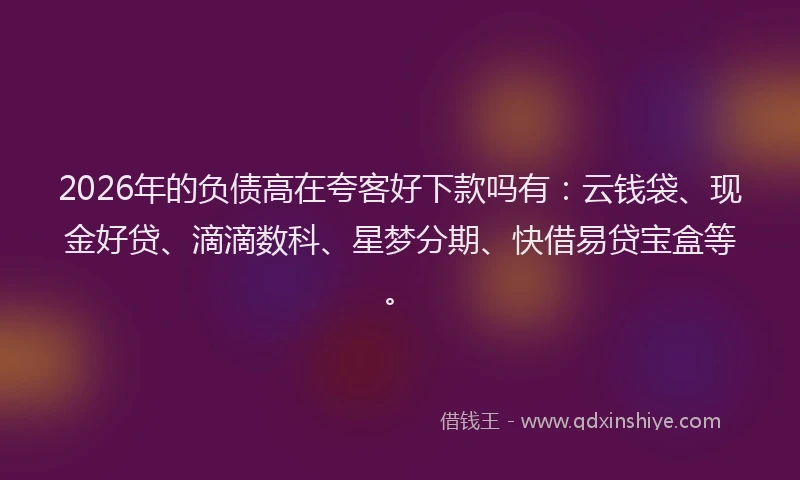 2026年的负债高在夸客好下款吗有:云钱袋、现金好贷、滴滴数科、星梦分期、快借易贷宝盒等。