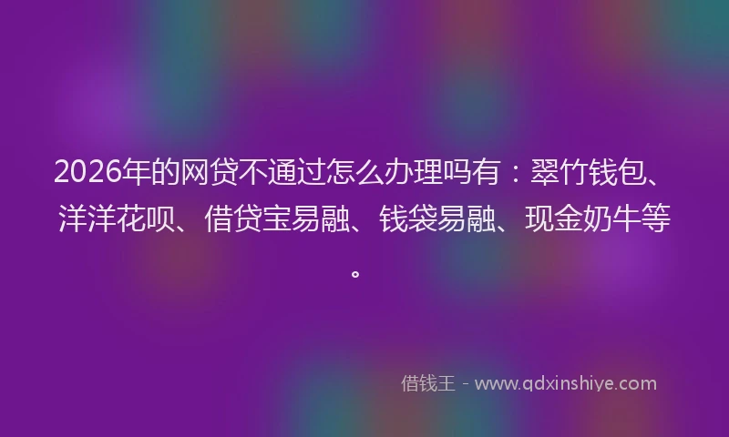 2026年的网贷不通过怎么办理吗有：翠竹钱包、洋洋花呗、借贷宝易融、钱袋易融、现金奶牛等。