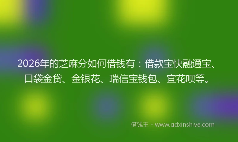 2026年的芝麻分如何借钱有:借款宝快融通宝、口袋金贷、金银花、瑞信宝钱包、宜花呗等。