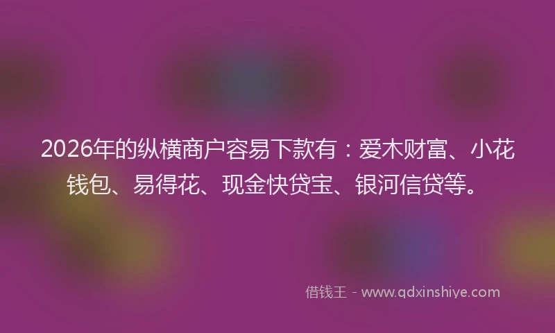 2026年的纵横商户容易下款有：爱木财富、小花钱包、易得花、现金快贷宝、银河信贷等。