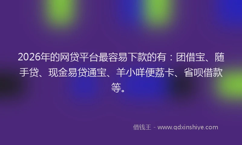 2026年的网贷平台最容易下款的有：团借宝、随手贷、现金易贷通宝、羊小咩便荔卡、省呗借款等。