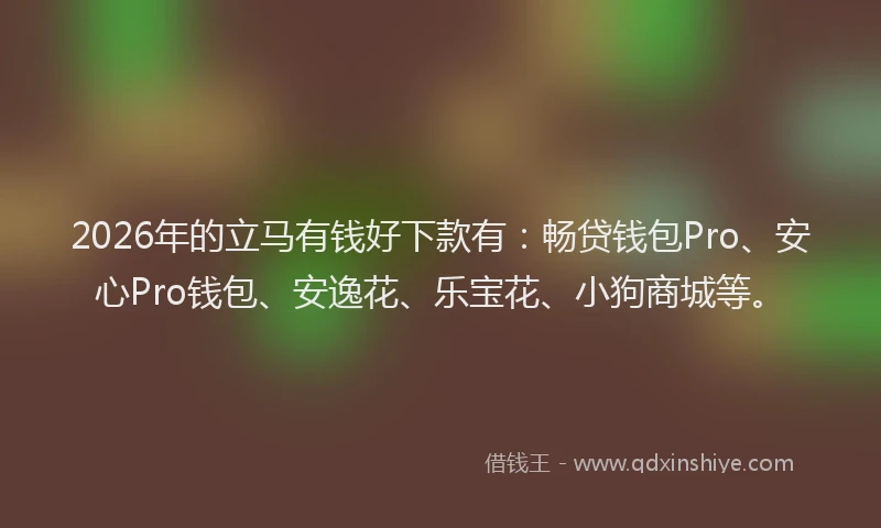 2026年的立马有钱好下款有：畅贷钱包Pro、安心Pro钱包、安逸花、乐宝花、小狗商城等。