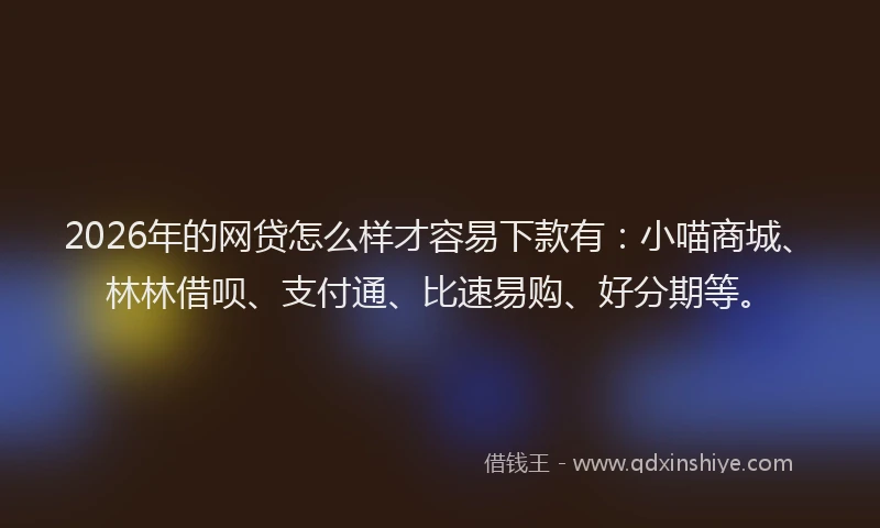 2026年的网贷怎么样才容易下款有:小喵商城、林林借呗、支付通、比速易购、好分期等。