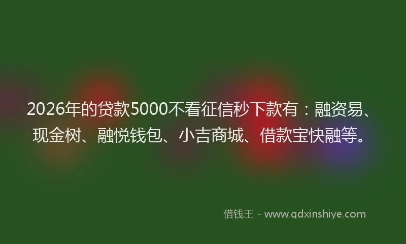 2026年的贷款5000不看征信秒下款有：融资易、现金树、融悦钱包、小吉商城、借款宝快融等。