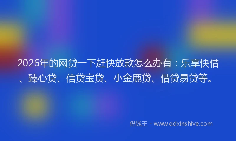 2026年的网贷一下赶快放款怎么办有：乐享快借、臻心贷、信贷宝贷、小金鹿贷、借贷易贷等。