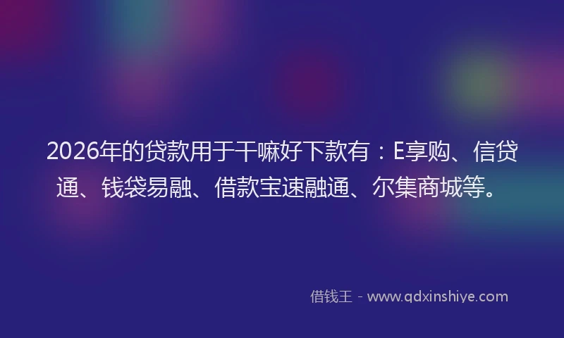 2026年的贷款用于干嘛好下款有：E享购、信贷通、钱袋易融、借款宝速融通、尔集商城等。