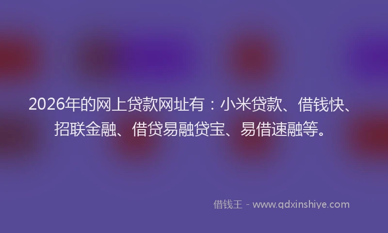 2026年的网上贷款网址有：小米贷款、借钱快、招联金融、借贷易融贷宝、易借速融等。