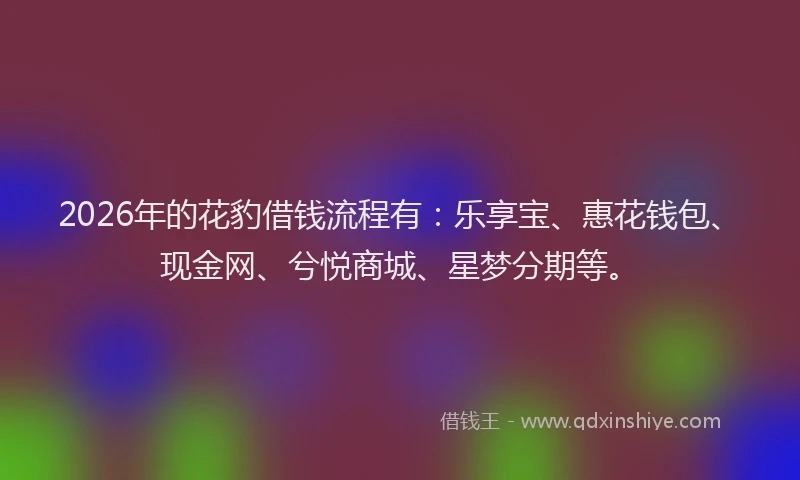 2026年的花豹借钱流程有：乐享宝、惠花钱包、现金网、兮悦商城、星梦分期等。