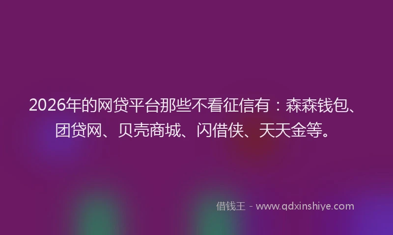 2026年的网贷平台那些不看征信有：森森钱包、团贷网、贝壳商城、闪借侠、天天金等。
