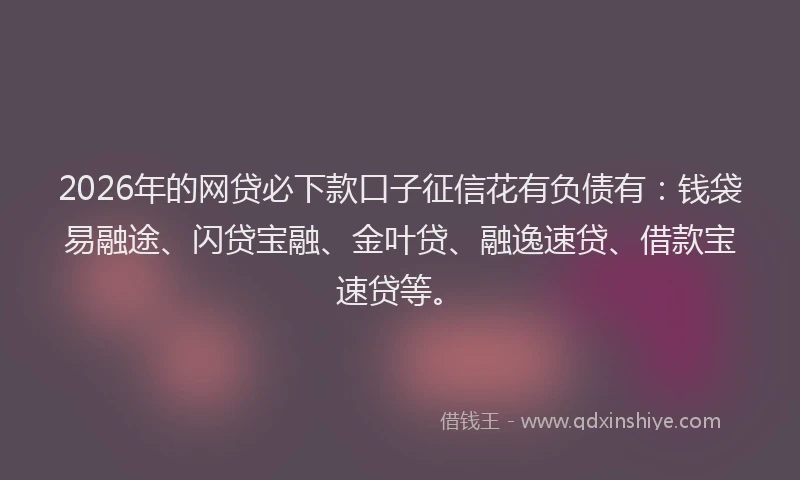 2026年的网贷必下款口子征信花有负债有：钱袋易融途、闪贷宝融、金叶贷、融逸速贷、借款宝速贷等。