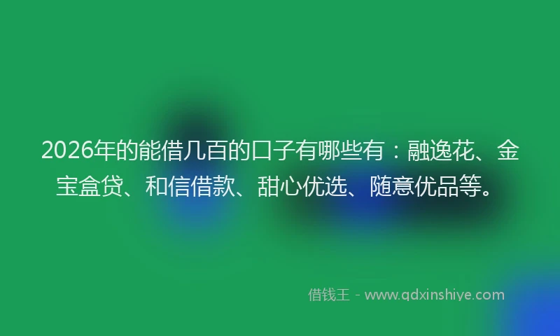 2026年的能借几百的口子有哪些有：融逸花、金宝盒贷、和信借款、甜心优选、随意优品等。