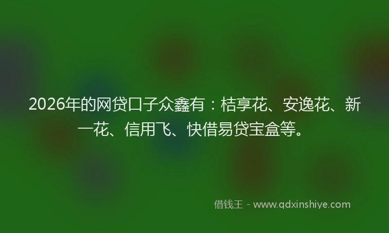 2026年的网贷口子众鑫有：桔享花、安逸花、新一花、信用飞、快借易贷宝盒等。