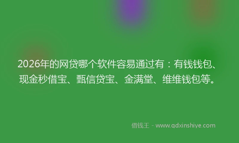 2026年的网贷哪个软件容易通过有：有钱钱包、现金秒借宝、甄信贷宝、金满堂、维维钱包等。