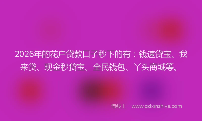 2026年的花户贷款口子秒下的有:钱速贷宝、我来贷、现金秒贷宝、全民钱包、丫头商城等。