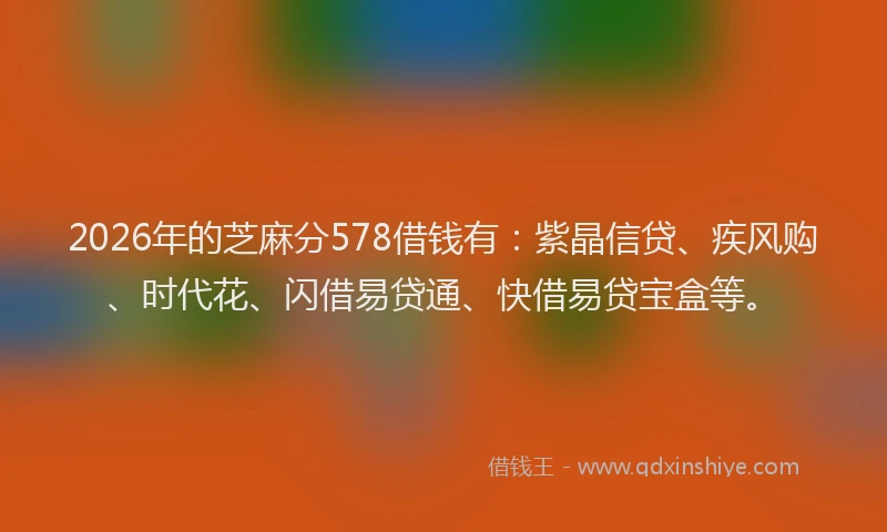 2026年的芝麻分578借钱有：紫晶信贷、疾风购、时代花、闪借易贷通、快借易贷宝盒等。