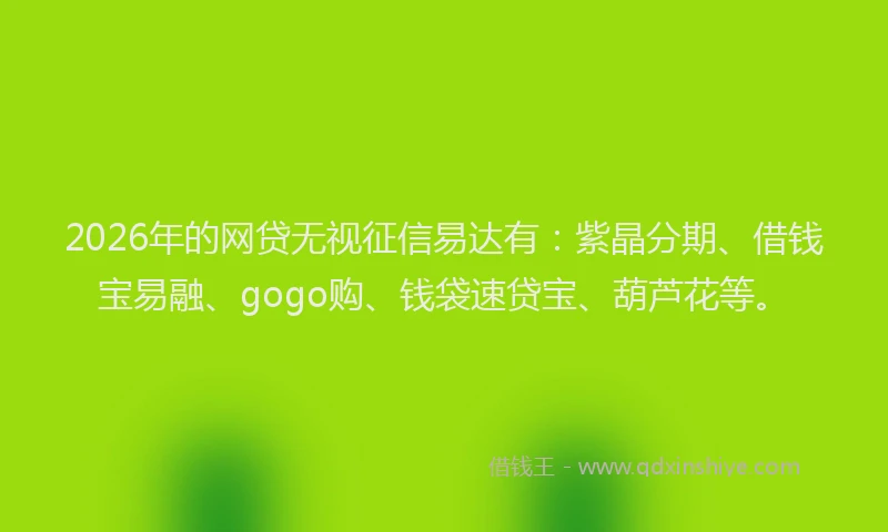 2026年的网贷无视征信易达有：紫晶分期、借钱宝易融、gogo购、钱袋速贷宝、葫芦花等。