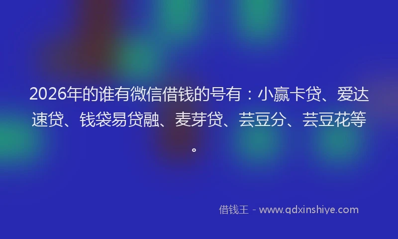 2026年的谁有微信借钱的号有:小赢卡贷、爱达速贷、钱袋易贷融、麦芽贷、芸豆分、芸豆花等。