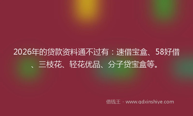 2026年的贷款资料通不过有：速借宝盒、58好借、三枝花、轻花优品、分子贷宝盒等。